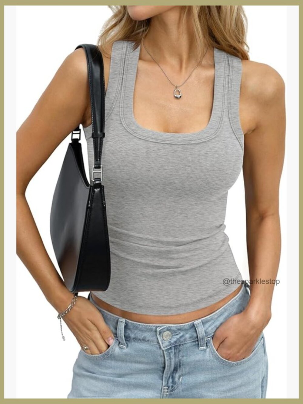 Cotton Ribbed Square Neck Tank Top Racerback Sleeveless Cami Slim Fit Stretchy